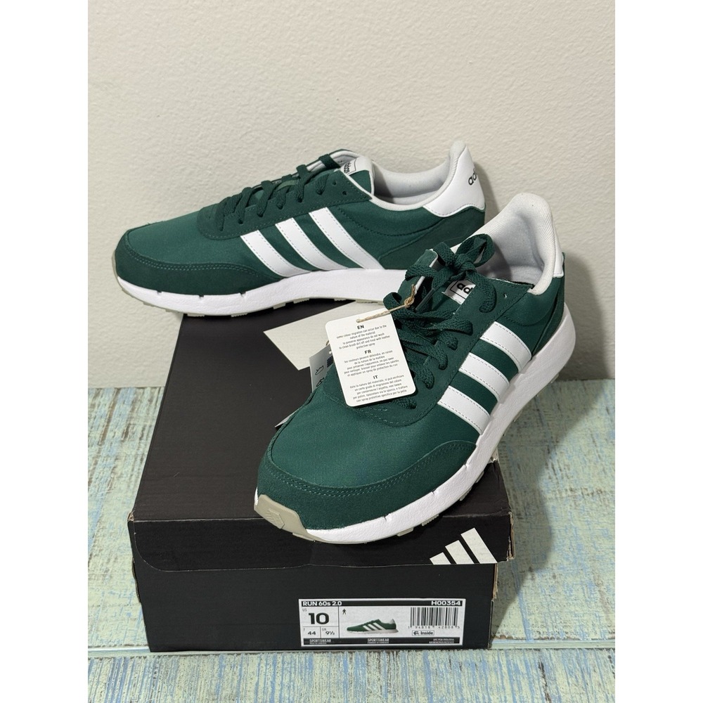 Adidas Run 60s 2.0 Men's Sneakers Size 10 Collegiate Green/Cloud White NIB